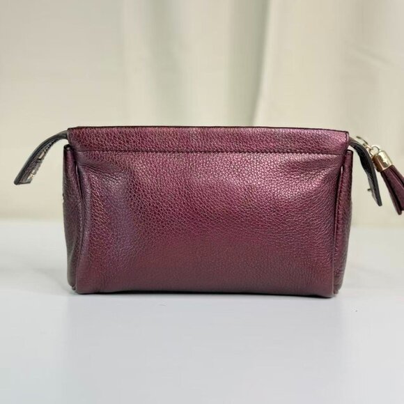 Gucci Burgundy Metallic Leather Soho Clutch Handbag with Iconic Logo Design - Picture 3 of 9